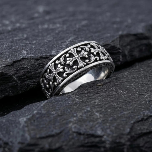 Gothic Medieval Cross Band Ring