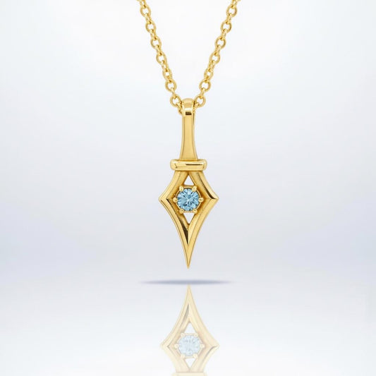 Minimalist 18K gold plated aquamarine pendant necklace crafted from 925 sterling silver, featuring a luminous light blue aquamarine birthstone gemstone in a clean and elegant pendant design