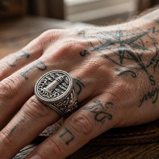 Nautical Lighthouse Ring crafted from solid sterling silver with intricate coastal details, symbolizing guidance, hope, safe passage, and strength through life's journey.