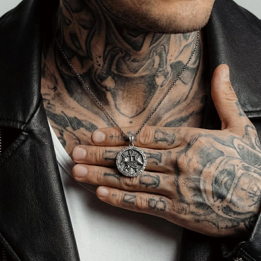 solid 925 sterling silver egyptian gods necklace featuring anubis and bastet oxidized vintage style mens pendant jewelry