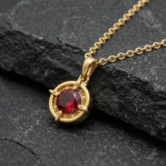 925 sterling silver gold plated compass necklace with garnet stone, perfect anniversary gift for travelers and sailors.