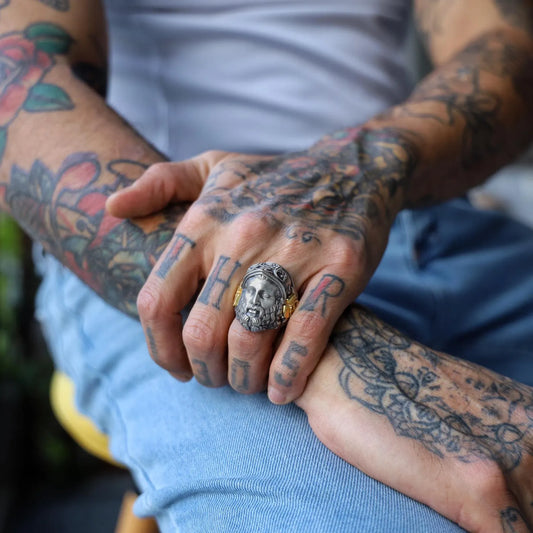 A magnificent unisex Hephaestus-themed gold ring featuring Greek god artistry and handcrafted detailing. The polished finish and strong profile make it an ideal accessory for those who love ancient legend jewelry, divine symbolism, and custom statement rings that express inner power and masculine energy.