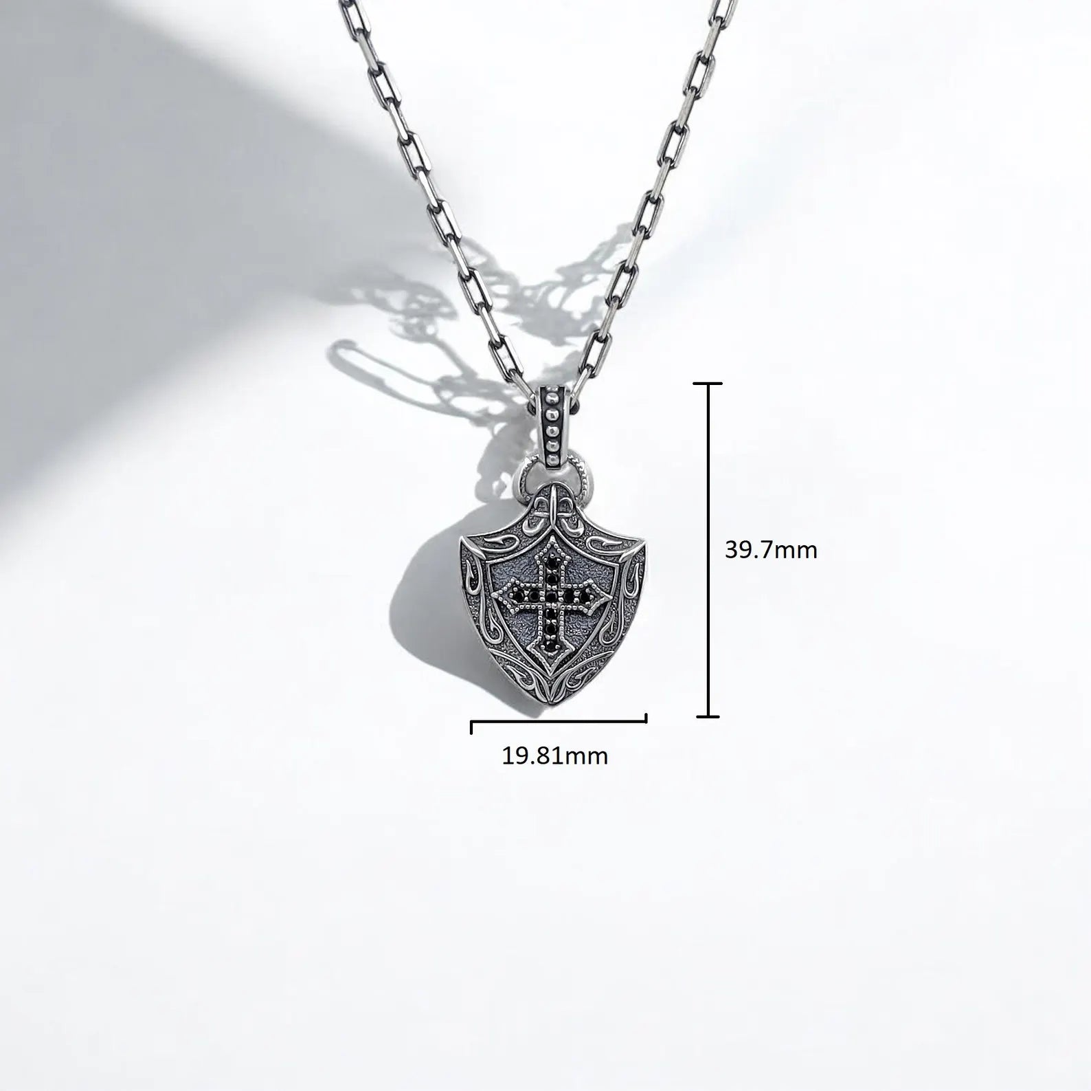 Gothic Templar-inspired silver pendant necklace with intricate shield design, perfect for those who admire knightly aesthetics and medieval heritage. A standout piece of alternative fashion and a meaningful gift for special occasions like anniversaries or birthdays.