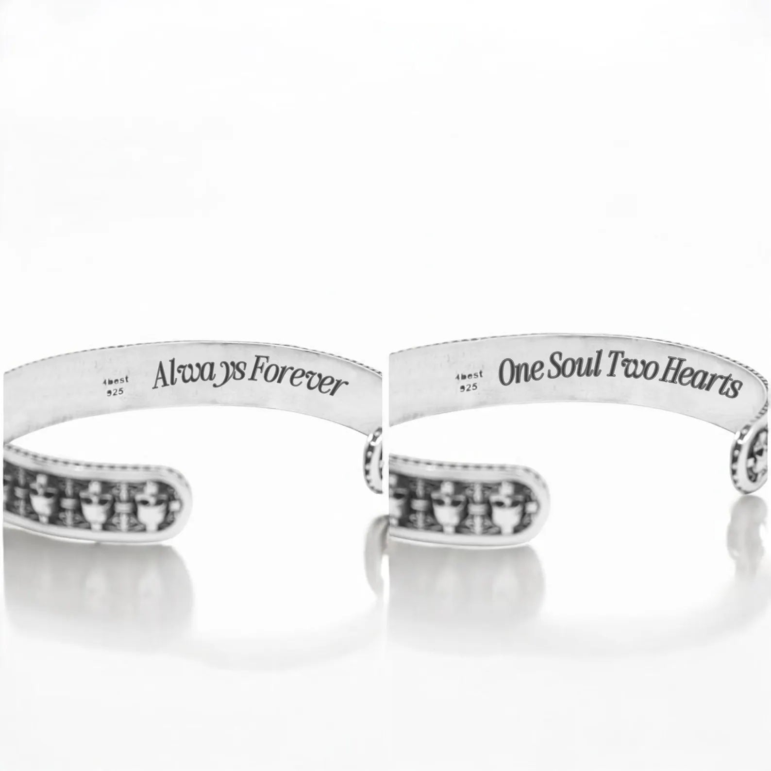 Sterling silver gothic bracelet for men with prominent skull carvings and a rustic finish that adds depth and texture. Perfect for fans of biker jewelry and medieval themes, this unique cuff wraps comfortably around the wrist and adjusts easily for a custom fit. A bold gift choice with engraving options for personal meaning.