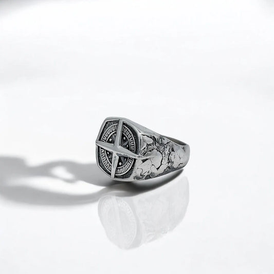 A handcrafted sterling silver compass ring for men featuring a detailed North Star design symbolizing guidance, direction, and inner strength. This nautical-inspired jewelry piece blends rugged elegance with meaningful maritime symbolism, making it an ideal accessory for ocean lovers, travelers, and adventurous spirits who seek more than just fashion.