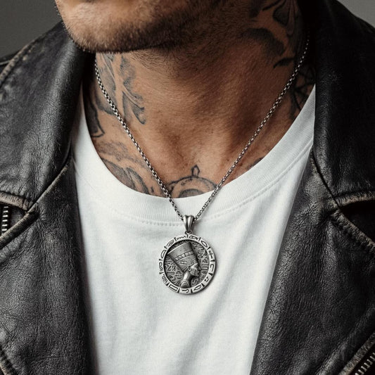 solid 925 sterling silver nefertiti necklace ancient egypt inspired royal pendant for men and women