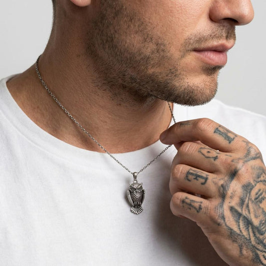 solid 925 sterling silver owl bird necklace oxidized vintage style nature inspired bold statement pendant jewelry piece