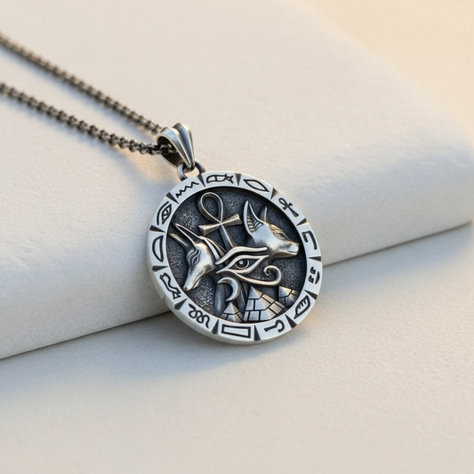 handcrafted anubis and bastet sterling silver necklace egyptian mythology pendant bold masculine statement jewelry gift for him