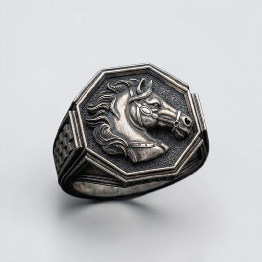 handcrafted western inspired horse signet ring solid 925 sterling silver southwestern cowboy jewelry bold masculine statement ring for men