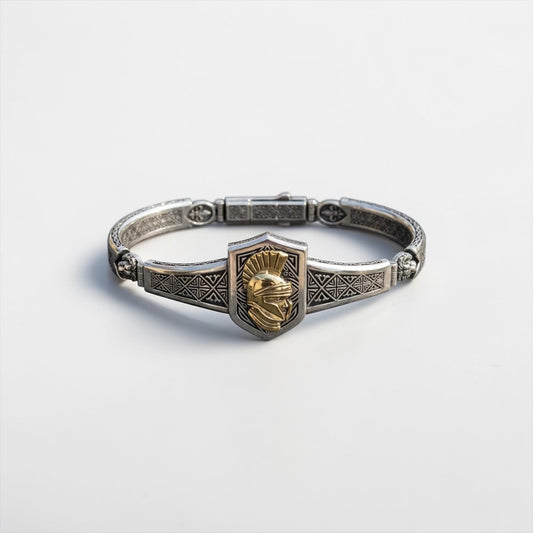 Oxidized sterling silver Spartan cuff bracelet for men with vintage engraving, masculine mythology inspired jewelry