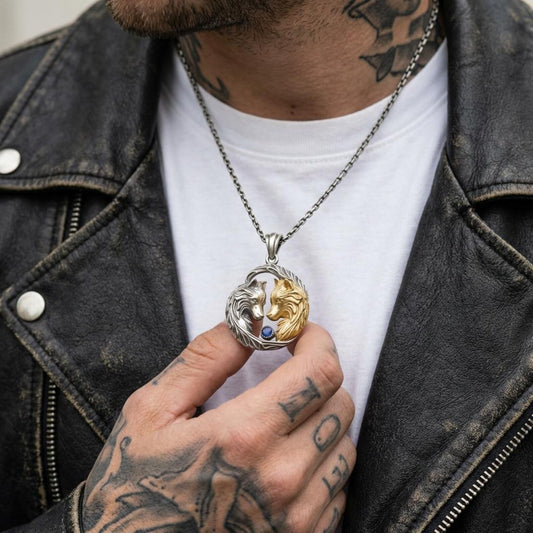 solid 925 sterling silver wolf pendant necklace oxidized viking style statement jewelry gift for men