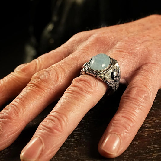 Skull Ring with Aquamarine