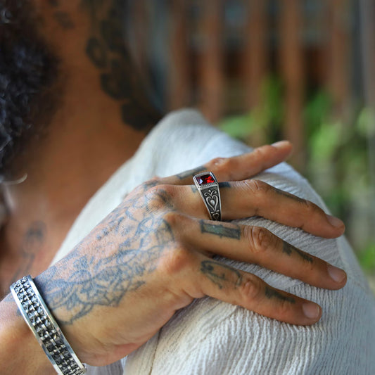 Gothic Garnet Ring for Men
