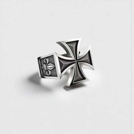 Handcrafted 925 sterling silver Iron Cross ring for men featuring a bold Gothic Maltese Cross design, perfect for biker jewelry lovers looking for a masculine statement ring.