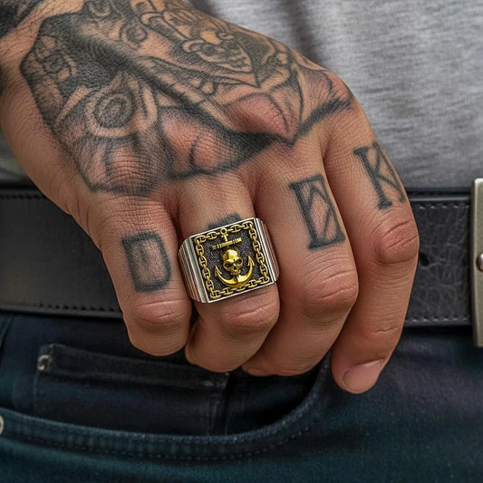 Nautical skull and anchor ring made from high quality 925 sterling silver, designed for men who embrace adventure, freedom, and the spirit of the sea