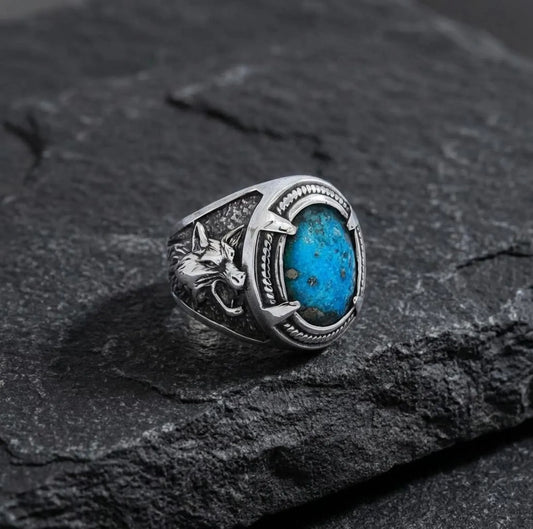 Viking Wolf Turquoise Ring