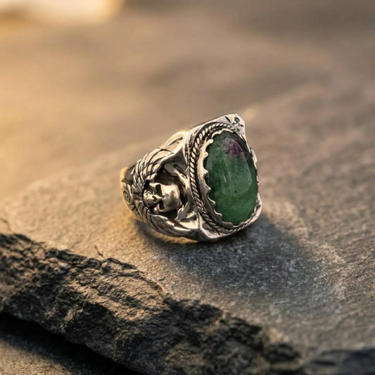 Ruby Zoisite Skull Wing Ring