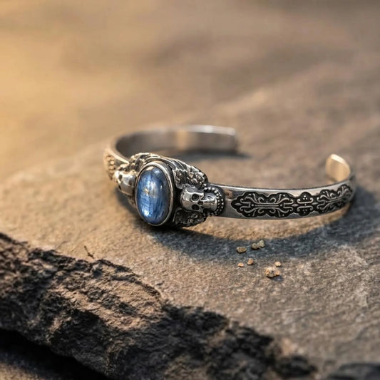 Men's Blue Kyanite Skull Bracelet