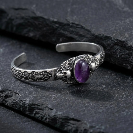 Men's Amethyst Gothic Skull Bracelet