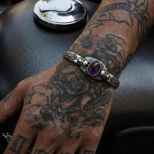 Men's Amethyst Gothic Skull Bracelet