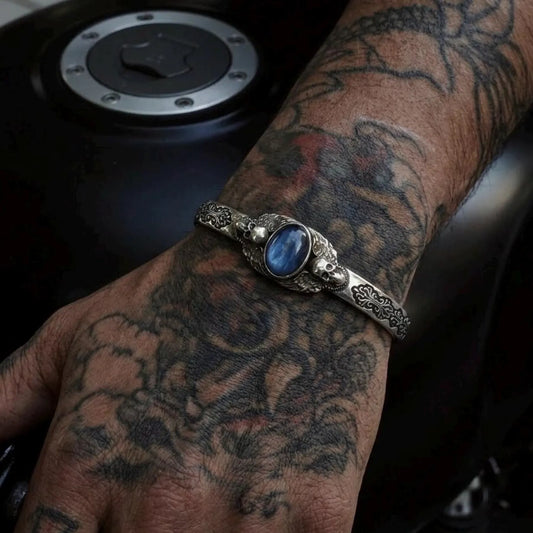 Men's Blue Kyanite Skull Bracelet