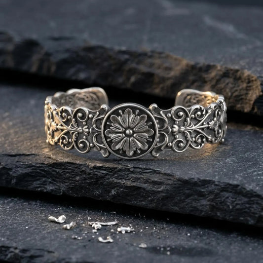 Men's Vintage Inspired Floral Cuff Bracelet