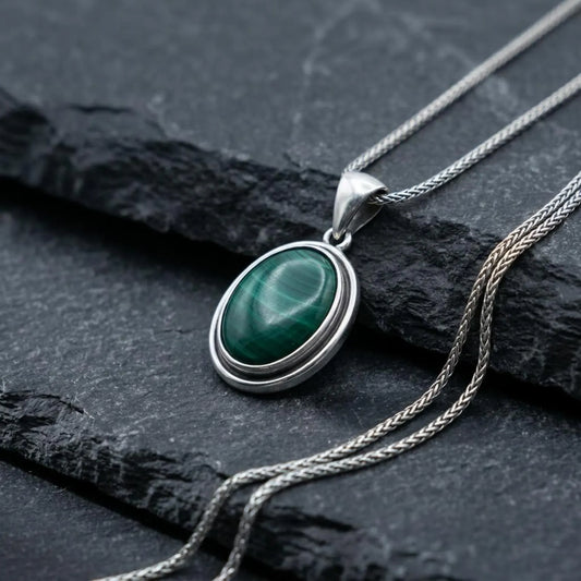 Oval Malachite Pendant Necklace