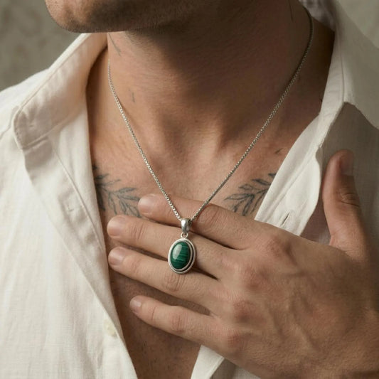 Oval Malachite Pendant Necklace