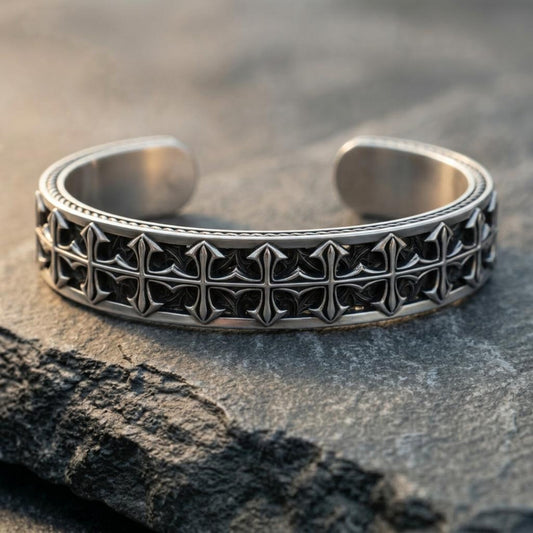 Gothic Maltese Cross Silver Cuff Bracelet