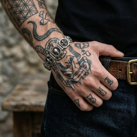 Fleur De Lis Skull Biker Bracelet