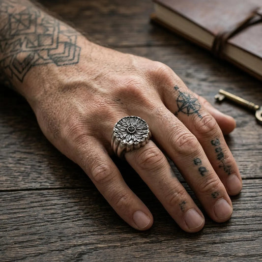 Gothic Floral Black Stone Ring