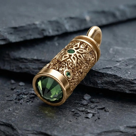 Gold Emerald Bullet Pendant Necklace