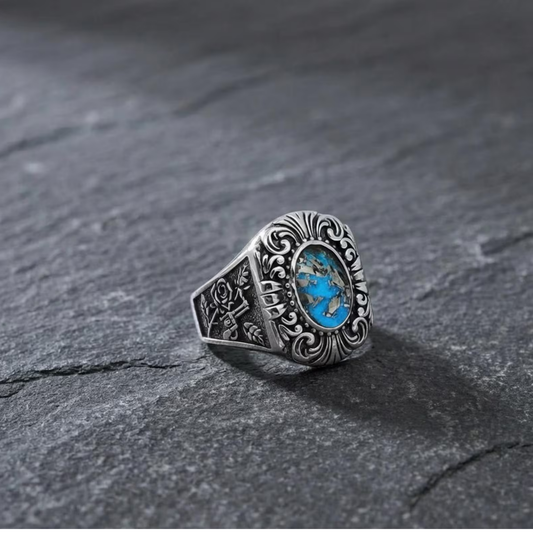 Men's Turquoise Guns & Roses Ring