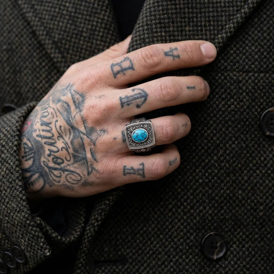 Engraved Turquoise Ring