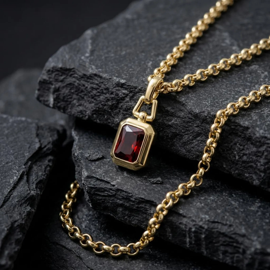 Emerald-Cut Lab Ruby Necklace