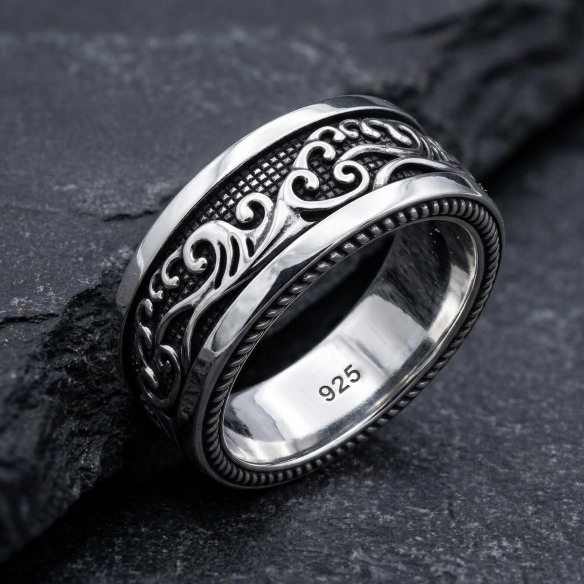 Sterling Silver Sea Lover Ring featuring intricate wave motifs that symbolize freedom, strength, exploration, and a lifelong connection to the ocean.