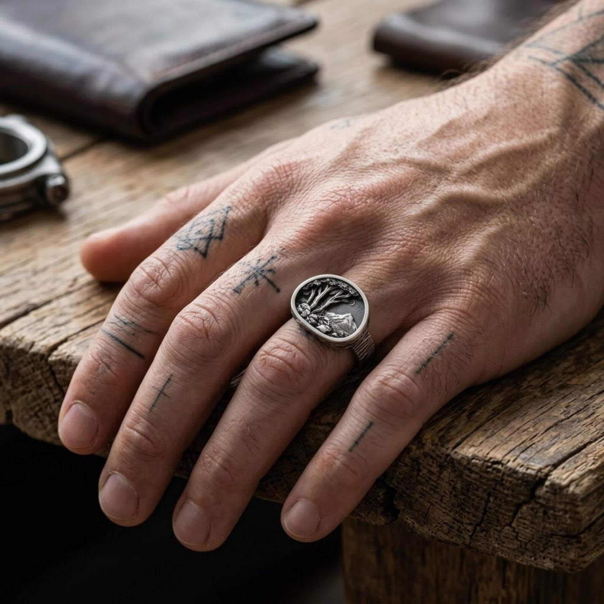 Scenic Landscape Signet Ring showcasing artisan-crafted mountain scenery and woodland details, expertly handcrafted from sterling silver for collectors of symbolic nature-inspired jewelry.