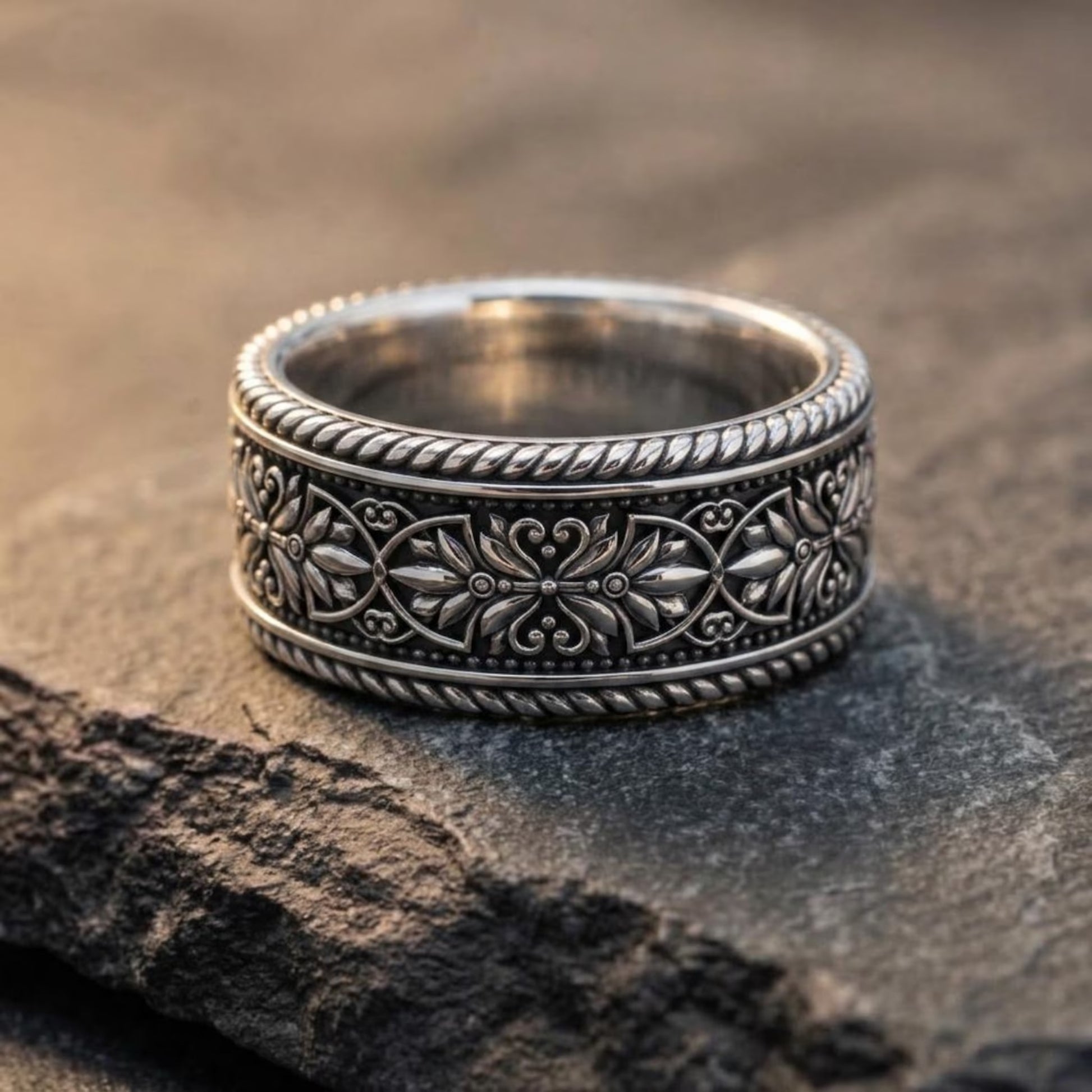 Handmade 925 Sterling Silver Vintage-Inspired Engagement Band Ring featuring timeless artisan craftsmanship, elegant detailing, and a classic heirloom-inspired design.