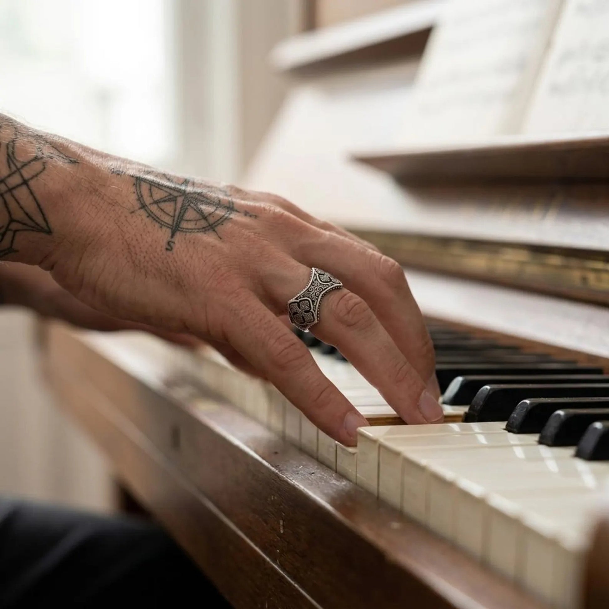 Premium sterling silver Christian ring with elaborate Gothic cross pattern, decorative filigree details, and vintage oxidized finish, offering a bold handcrafted statement for men of faith.