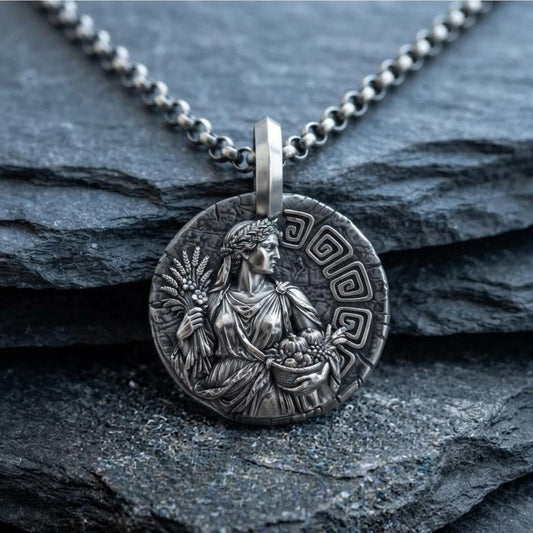 Demeter Greek Goddess Coin Medallion Necklace