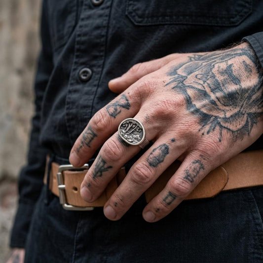 Nature Inspired Signet Ring crafted from solid sterling silver with a detailed landscape design showcasing majestic mountains, peaceful forests, and timeless artisan craftsmanship that celebrates the beauty of the natural world.