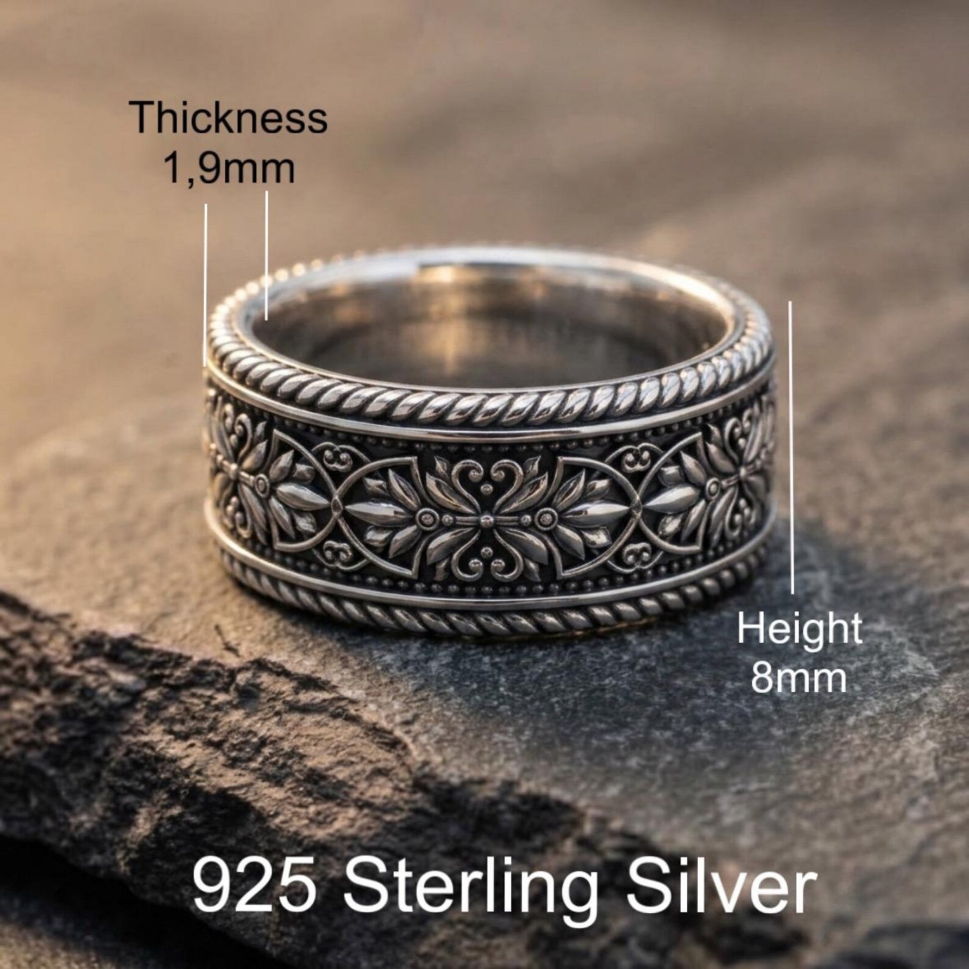 Handmade Heritage Ring with a vintage-inspired design crafted from solid 925 sterling silver, symbolizing commitment, loyalty, and enduring romance.
