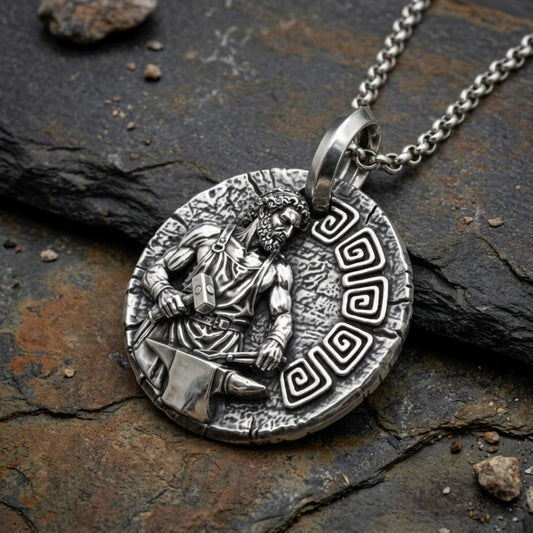 Hephaestus Greek God Coin Medallion Necklace