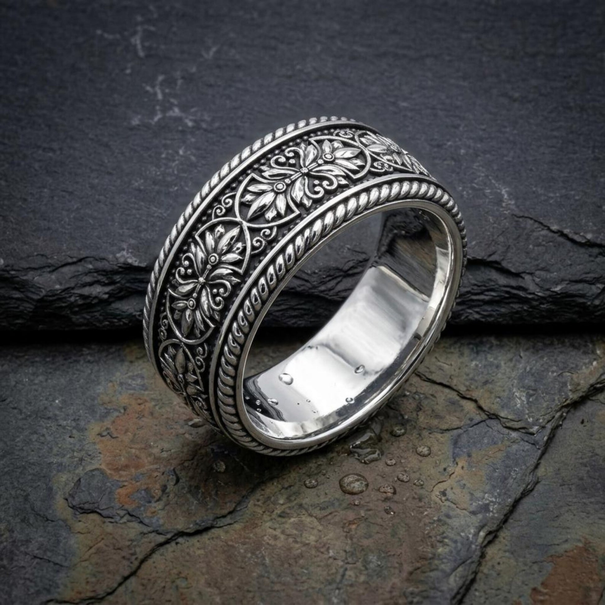 Sterling Silver Engagement Ring inspired by classic vintage jewelry, featuring artisan craftsmanship, timeless character, and a comfortable everyday fit.
