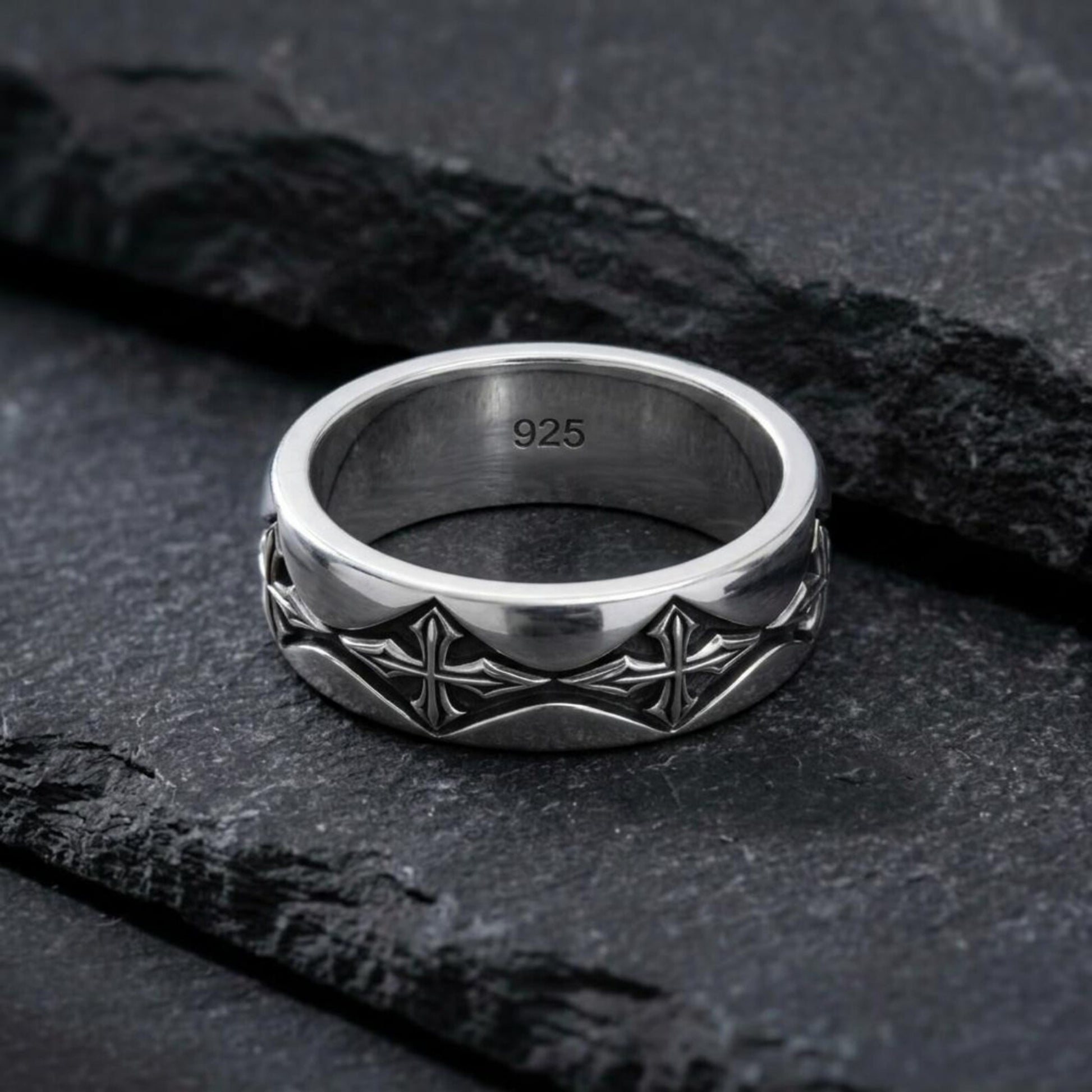 Masculine Christian Cross Ring with medieval gothic styling, handcrafted in sterling silver and designed for those who proudly express their faith.