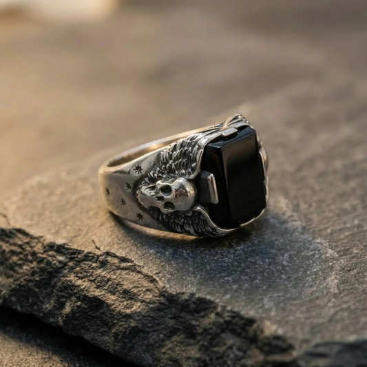 Skull Ring with Black Onyx