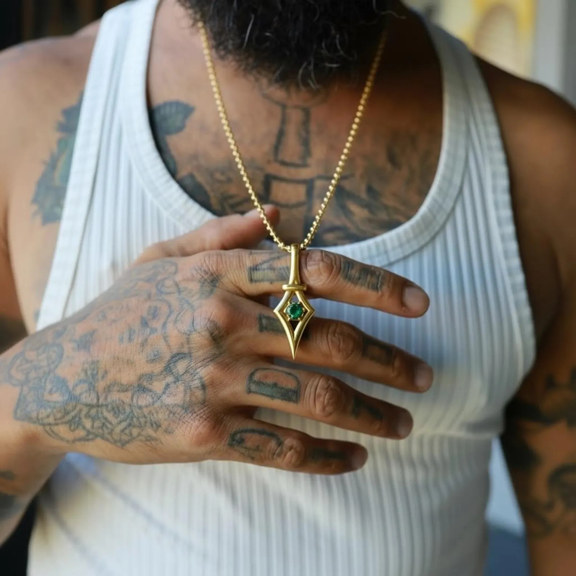 Victorian gothic emerald birthstone necklace with engraved customization option, 18K gold plated sterling silver jewelry gift