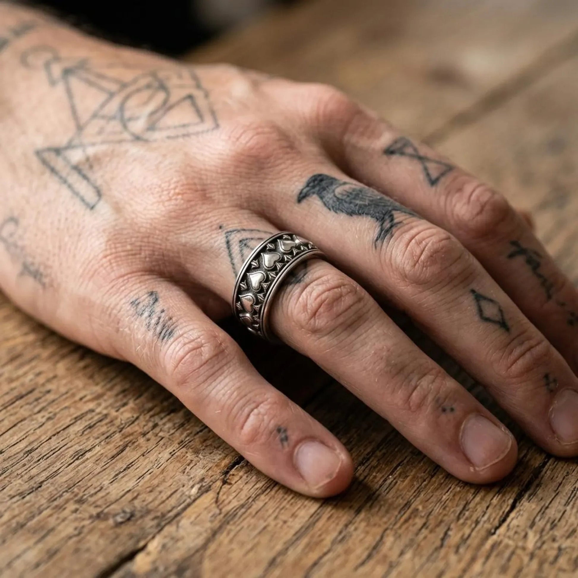 Gothic Poker Ring for men and women featuring the iconic Ace of Spades symbol, handcrafted from premium 925 sterling silver with a vintage oxidized finish and timeless character.