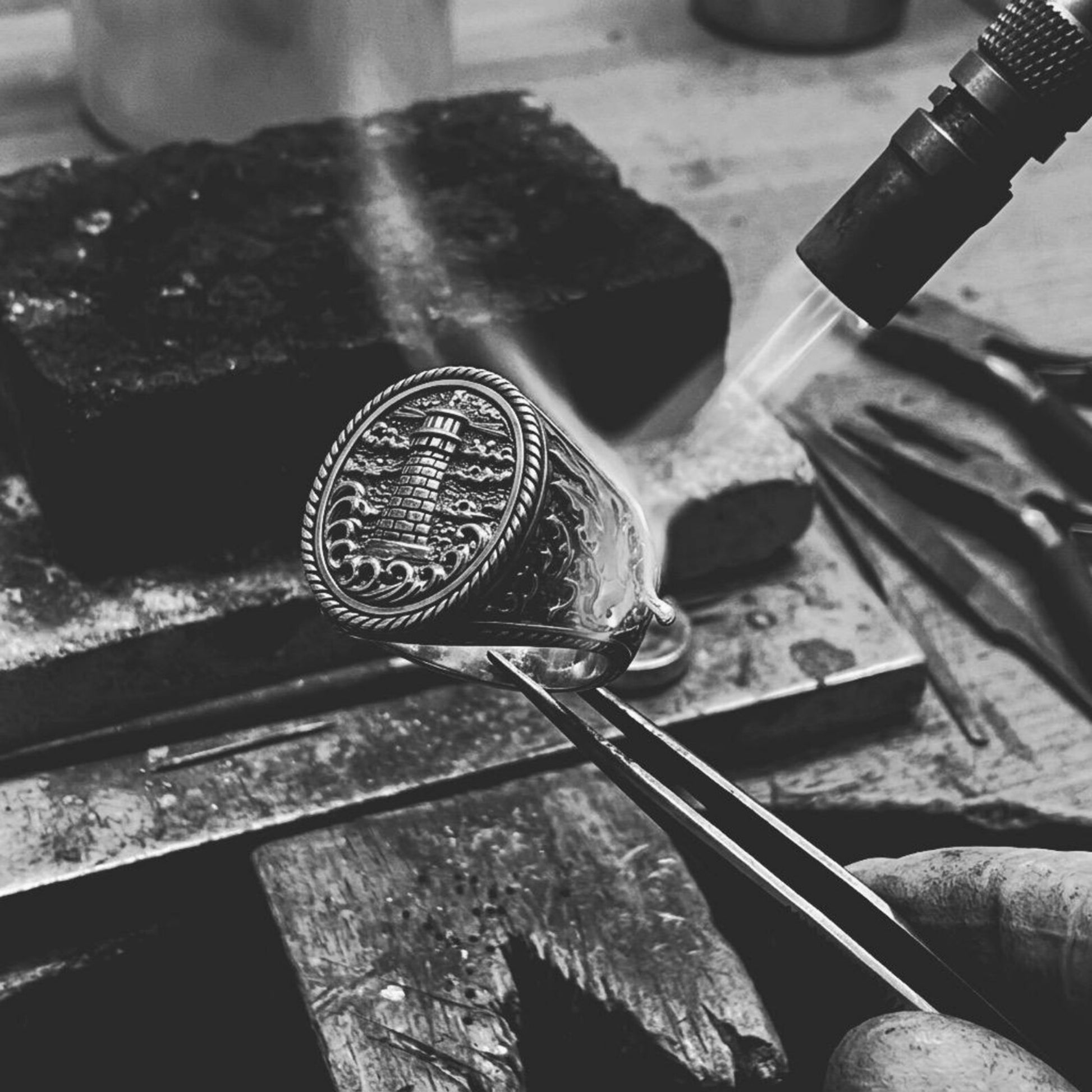 Maritime Heritage Ring showcasing artisan-crafted lighthouse engravings, vintage-inspired silverwork, and meaningful symbolism for ocean lovers and nautical collectors.
