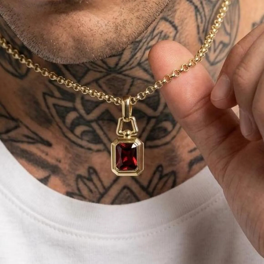 Emerald-Cut Lab Ruby Necklace